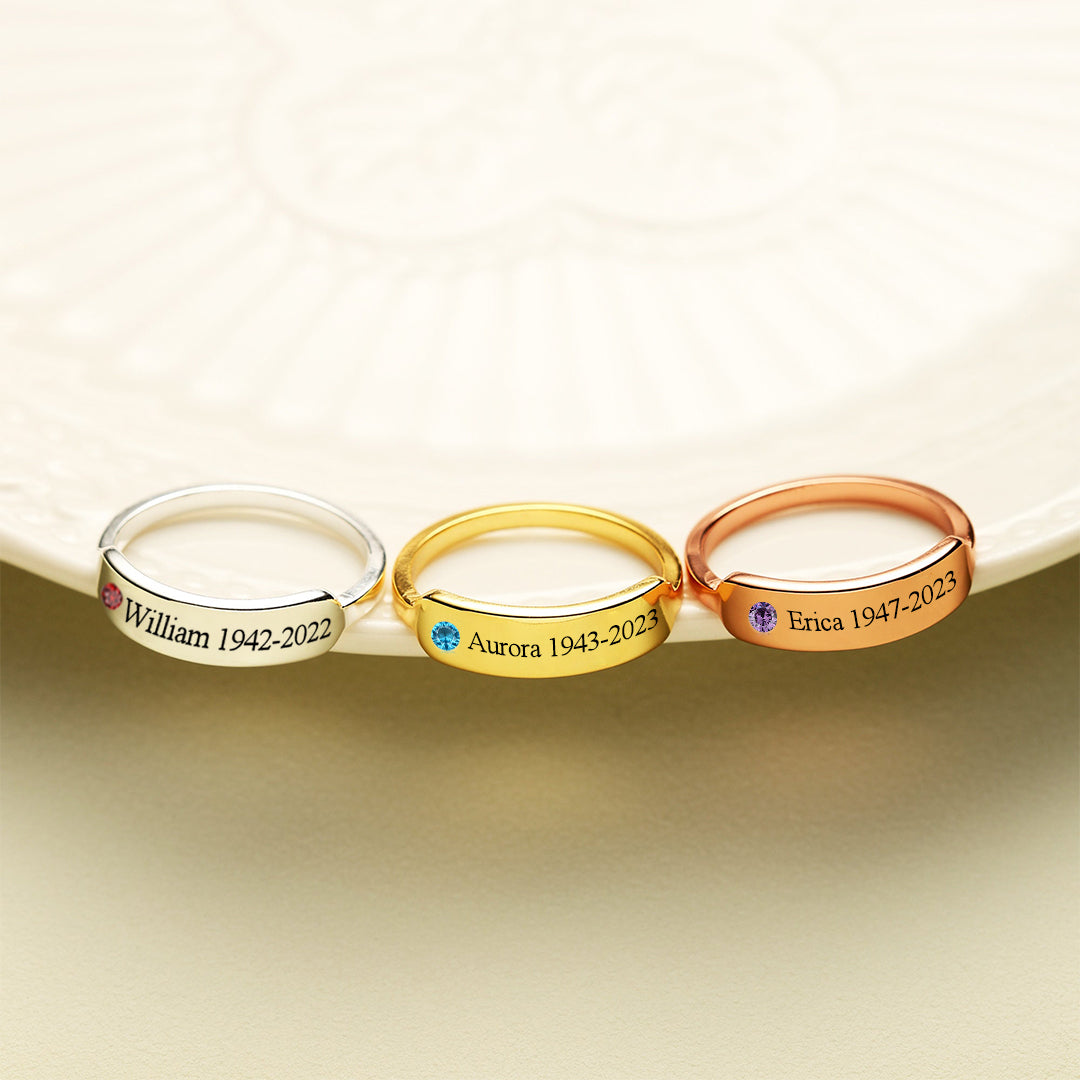 S925 Personalized Birthstone Name Memorial Ring