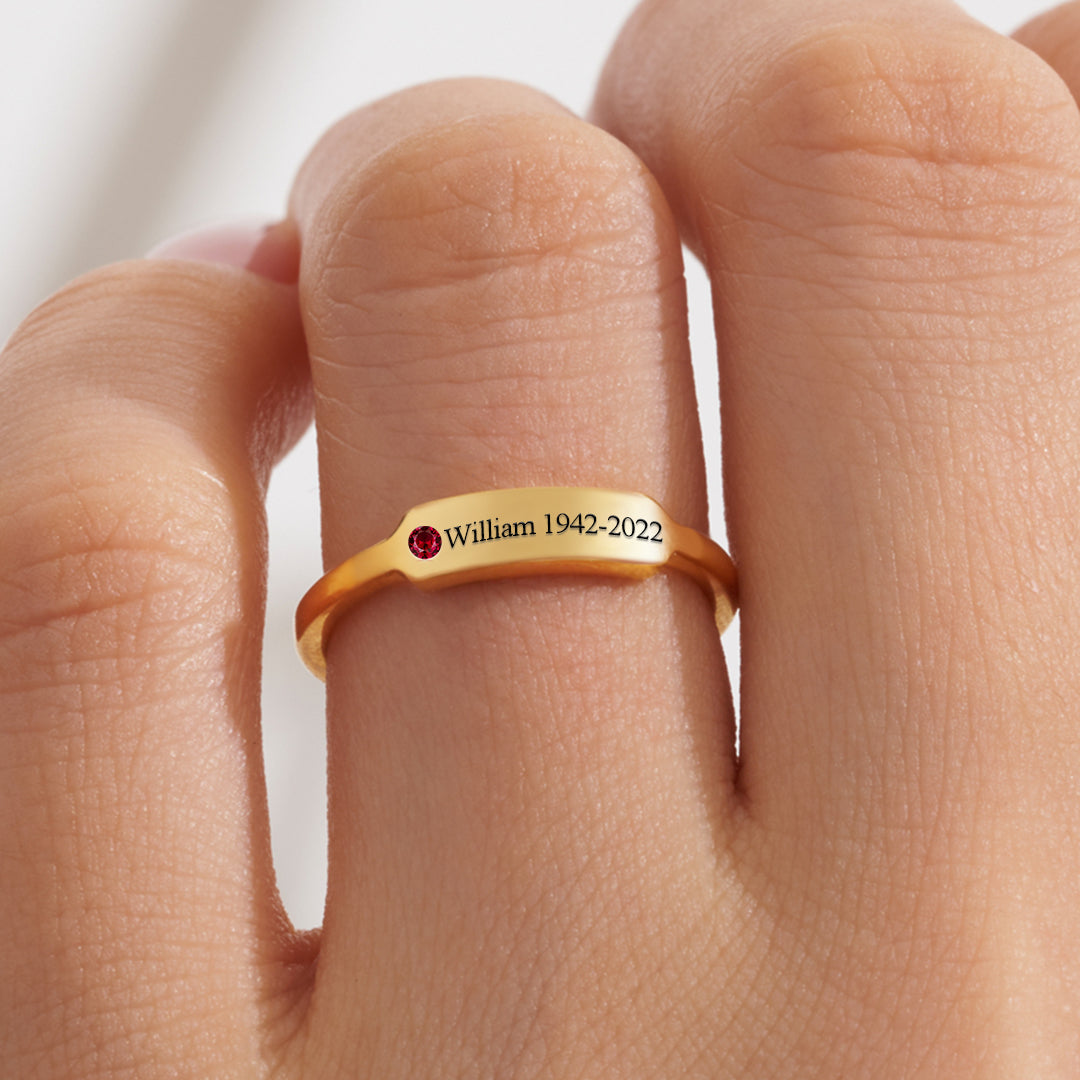 S925 Personalized Birthstone Name Memorial Ring