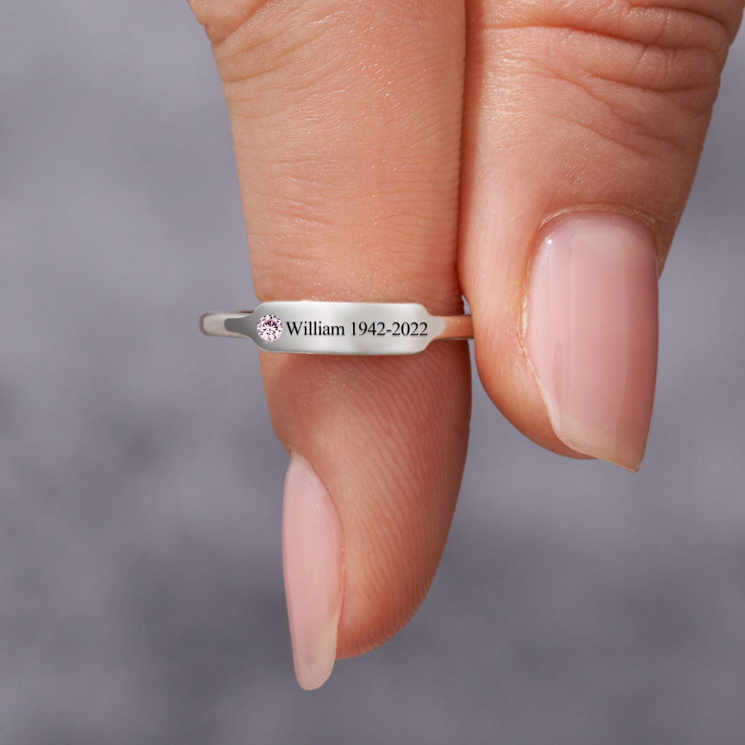 S925 Personalized Birthstone Name Memorial Ring