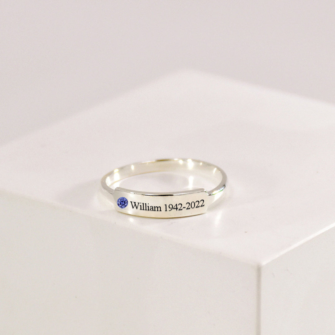 S925 Personalized Birthstone Name Memorial Ring