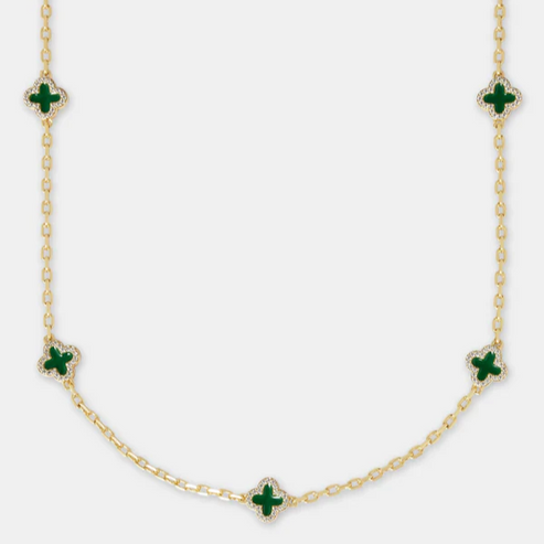 Green Enamel Motif 🍀Rolo Gemstone Necklace