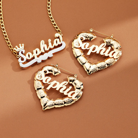 Crown Heart Custom Name Jewelry Set