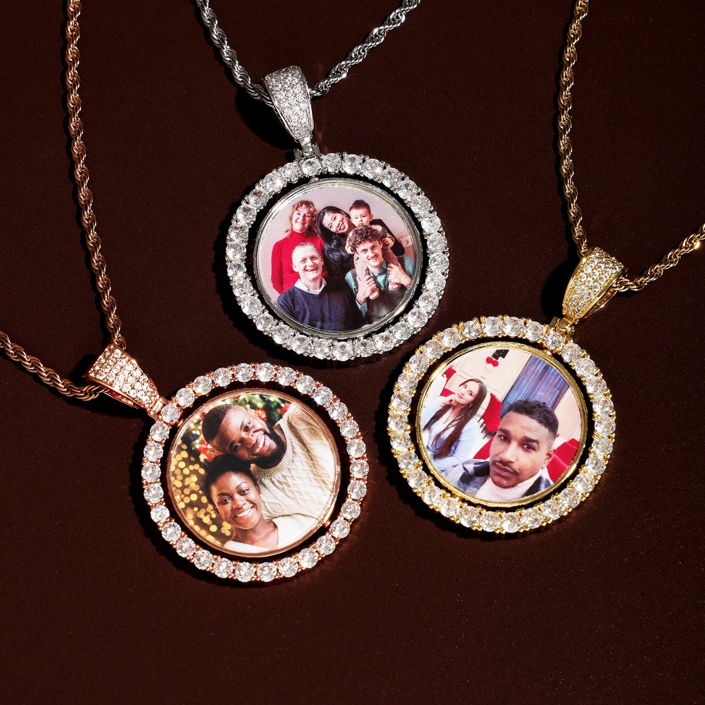 3D Circle Custom Rotating Double Side Picture Pendant