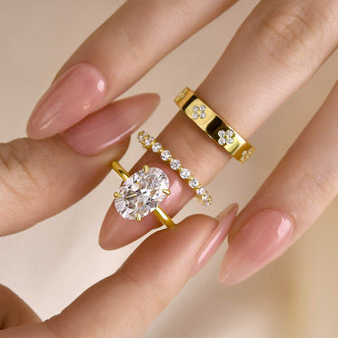 Elegant Oval Cut 3 Piece Ring Set