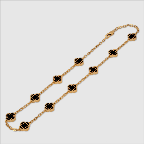 Onyx Clover Gemstone Necklace