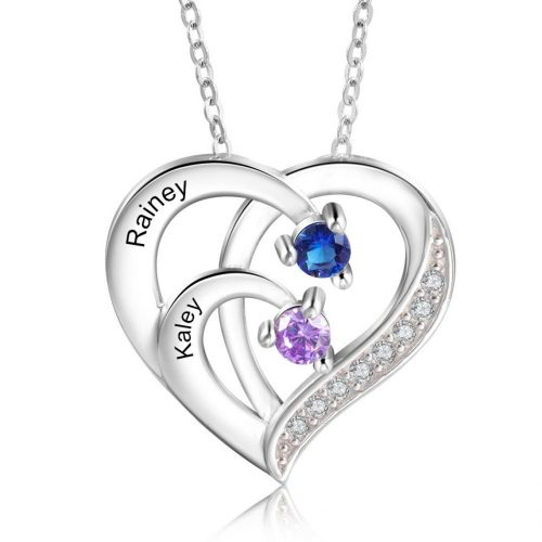 Customed Sterling Heart Birthstone Necklace❤️