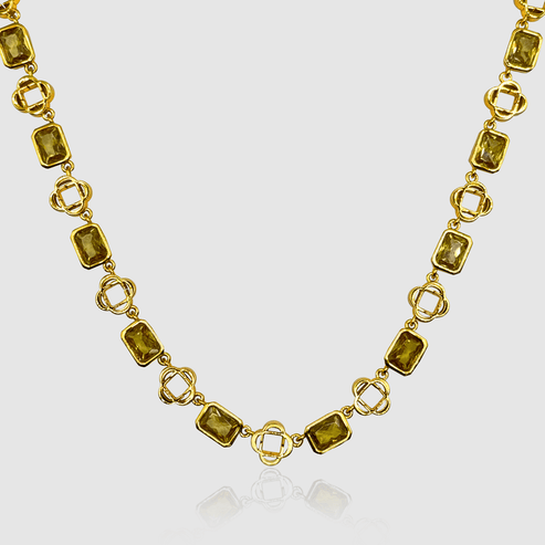 Yellow Gemstone Clover Necklace