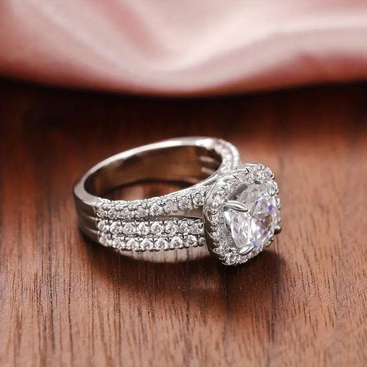 3-Row Design S925 Sterling Silver Pavé Ring