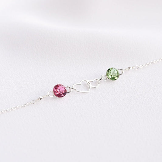 Double Heart Two Birthstone Bracelet