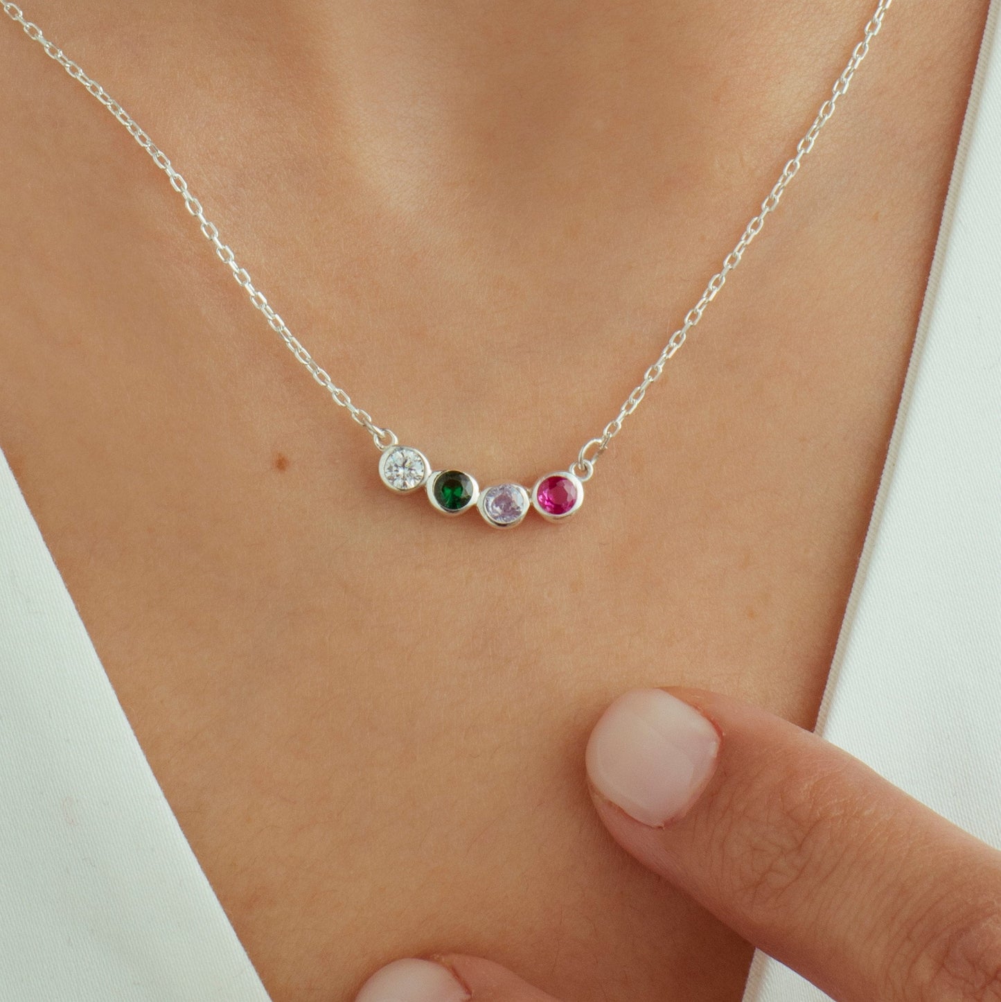 14K Solid Gold Family Birthstone Necklace